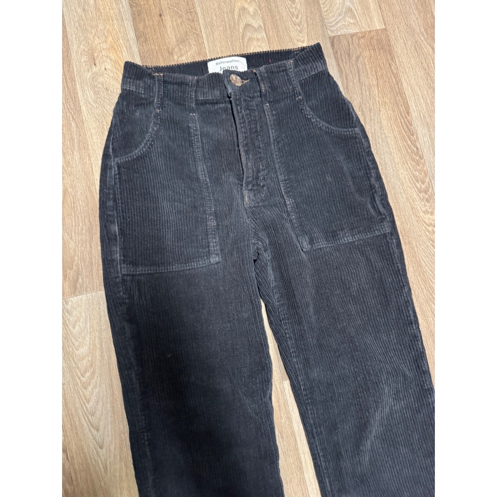 Reformation Jeans Daphne Black Corduroy High Rise Wide Leg Pants Size 23 - Picture 3 of 9